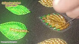 embossed leaf filling stitch|zardosi embossed leaf  stitch|bead embossed leaf |thread embossed lead