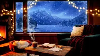 Cozy Mountain Cabin Night 🏔️ Heavy Snowstorm, Fireplace & Cat for Deep Sleep (No Music)