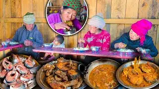 Raw Fish Curry Recipe Cooking and eating with rice || Roasted Fish Curry || New Village Food Vlog