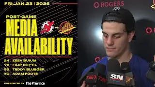 Buium, Chytil, Blueger & Adam Foote Post-Game Media | Canucks vs. Devils (Jan 23, 2026)