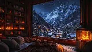 Winter Tranquil Evening: Snowfall and Fireplace Ambience for Calm Sleep