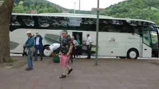 Viking Cruises tour buses and tour groups at Neckarm&uuml;nzplatz in Heidelberg, Germany