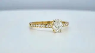 0.50 ct Oval Diamond Engagement Ring D VS1 GIA &ndash; Pave Band in 18K Yellow Gold - Orogem Jewelers