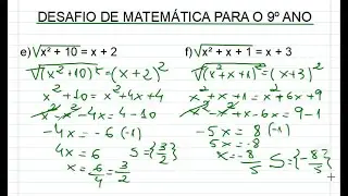 DESAFIO DE MATEMÁTICA PARA O 9º ANO - EQUAÇÕES IRRACIONAIS✅✅✅