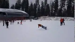 Leather jacket snowboard faceplant