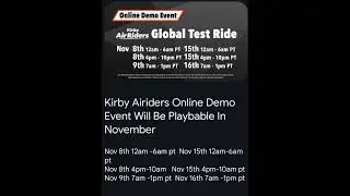 Kirby Airiders Online Demo Event Will Be Held In November