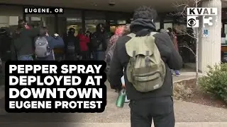 Pepper spray is deployed as protesters march in downtown Eugene