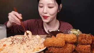 Spicy Cream Pasta with Crispy Cheese Pork Cutlet Mukbang ASMR❤️ |1.5X SPEED❤️&zwj;🔥| @EatwithBoki #asmr 