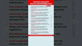 Finance Manager Roles and Responsibilities - Role of a Financial Manager