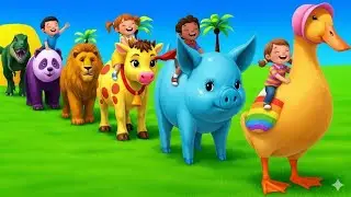 Long Slide Game With Elephant Gorilla Buffalo Hippopotamus Tiger - 3d Animal Game - Funny 3d Animals