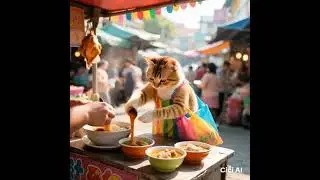 kucing jualan bubuar ayam di pasar
