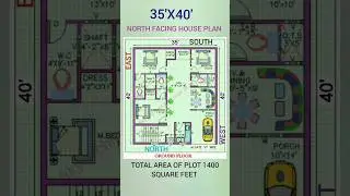 35'X40' NORTH FACING HOUSE PLAN(1400) SQUARE FEET #houseideas #planner