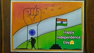 Quit India Movement Poster drawing step by step | Kranti Diwas | Flag scenery drawing