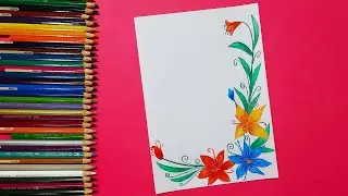 🌸 Easy & Simple Border Design for Projects 🌸 | Easy corner Flower Drawing Tutorial For Beginners