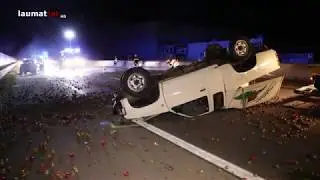 N&auml;chtliche Apfelernte auf der Westautobahn bei Sattledt nach schwerem Auffahrunfall