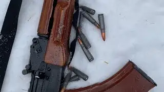 Kalashnikov assault rifle in a snowstorm. Replacement of the AKM rear sight with a machine gun. PKK