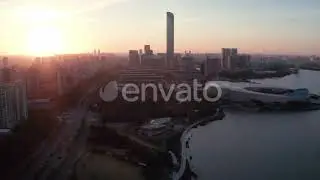 Sunrise with CBD buildings. Aerial in Suzhou, China. | Stock Footage - Envato elements