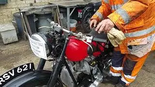 Starting a 1954 Douglas Mk V 350cc at Andy Tiernans