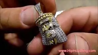 HipHopBling.com Gold Cuban Crown Mini Jesus Pendant unboxing
