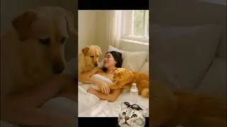 Who Wakes Her First? Cat&rsquo;s Gentle Touch vs Dog&rsquo;s Sloppy Kiss! #shorts #cat #dog