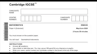 IGCSE Mathematics Paper 4 May/June 0580/43 2020