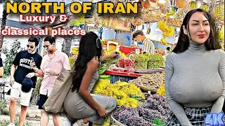 This is real IRAN🇮🇷 |Street food & traditional Bazaar in North of IRAN|Driving in foggy chalus road
