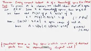 Compact subset A of a Hausdorff Space X is closed Proof | Topology