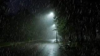 Heavy Storm Rain Gentle Comfort Rain Sounds along a Deserted Night Street for Deep Sleep 😴