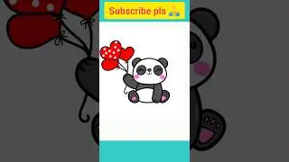 how to draw a cute panda  playing with  balloon eas#shorts #art #drawing #kids
