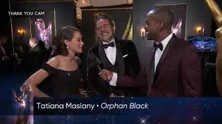 69th Emmys Thank You Cam: Tatiana Maslany and Jeffrey Dean Morgan