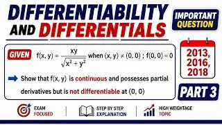 Given f(x,y)=xy/&radic;(x^2+y^2 ) when (x,y)&ne;0  ; f(0,0)=0 show that f(x,y)   is continuous and possesses