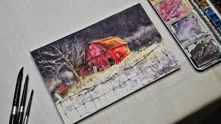 How to paint bright snow in the night with watercolors | Watercolor Painting tutorial