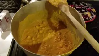 Yams (or sweet potatoes) in curry sauce.