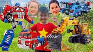 Changcady c&ugrave;ng em Tube đi t&igrave;m đồ chơi v&agrave; bắt c&aacute;. T&igrave;m Robot &ocirc; t&ocirc; biến h&igrave;nh Transformers Optimus Prime