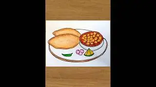 Chole Bhature Drawing|Indian Street food drawing|##shorts #drawing