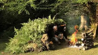 Building a Camouflaged Bushcraft Shelter in Rain & Forest | Wild Survival, Fire & Forest Tea
