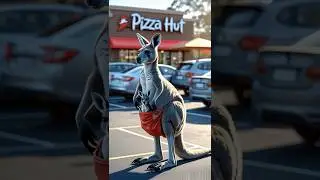 Fuzzy Fuzzy Cute: Kangaroo with Baby at Pizza Hut 🍕🦘#FuzzyFuzzyCute #KangarooFamily #CuteAnimals
