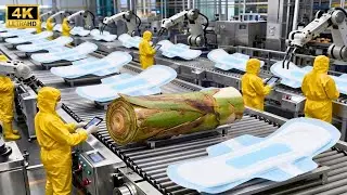 Inside The Largest Modern Banana Stem Factory & Sanitary Pad Production Process (Full Process)