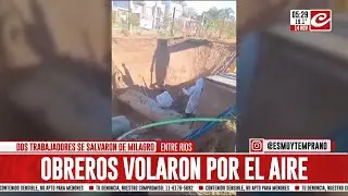 Operarios vuelan por el aire tras tremenda explosión de caño de agua