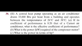 A central heat pump operating as an air conditioner draws Btu per hour from a building and operates