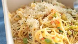 Receita fácil de espaguete (com abobrinha, presunto cru e limão siciliano)