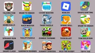 Talking Tom, Draw to Smash, Count Master, Roblox, Spranky Run, Toon Blast, Kick the Buddy, Tippy Toe