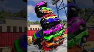 mixed colorful vans & buses rainbow falling crash - beamng.drive