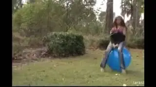 She bouncing on her Blue Space hopper