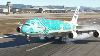 FLYING TURTLE in Spain! 🐢 ANA A380 Smooth Landing at Barcelona