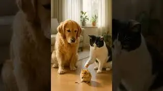 My Golden Retriever & Tuxedo Cat Meet a Hamster for the First Time