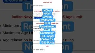 INDIAN NAVY Civilian Tradesman Skill Recruitment 2025 Notification Out - Apply Online for 1266 Posts
