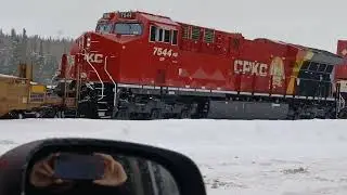 (3 CPKC ET44AC) CP 7530, CP 7544 and CP 7543 At The Timmins Crossing! (2 Angle Version)