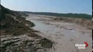 Aerial footage of Mount Polley Mine tailings pond breach