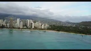 4K DJI MAVIC PRO DRONE DOWNTOWN HONOLULU HAWAII WAIKIKI BEACH FOLLOW SURFER.